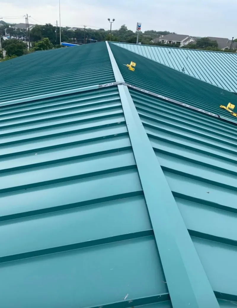 Green commercial metal roof ridge and valley for Metal Roof Repair in The Dalles